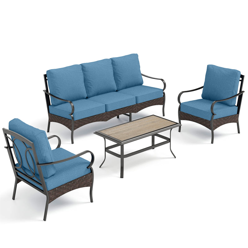 Phi Villa 5-Seater Outdoor Steel & Rattan Sofa Set With Coffee Table