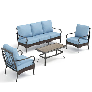 5-Seater Outdoor Metal and Rattan Cocoa Sofa Set with Coffee Table