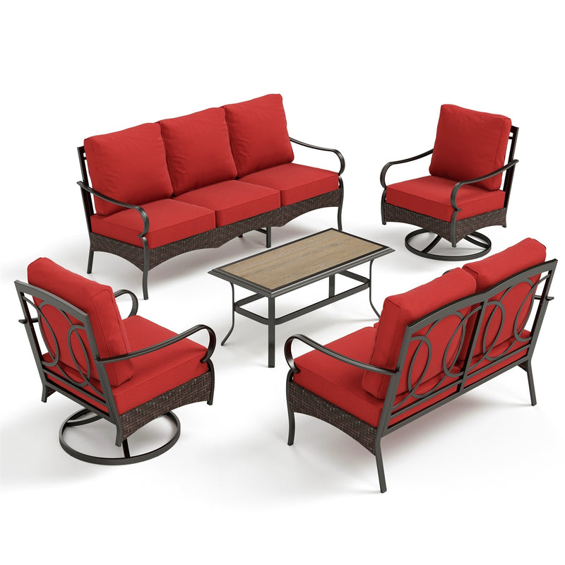 Phi Villa 7-Seater Wicker & Steel Outdoor Conversation  Sofa Sets With Loveseat