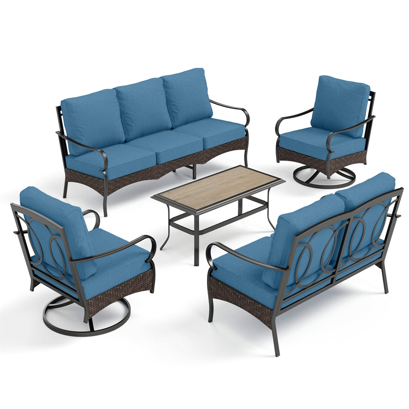 Phi Villa 7-Seater Wicker & Steel Outdoor Conversation  Sofa Sets With Loveseat