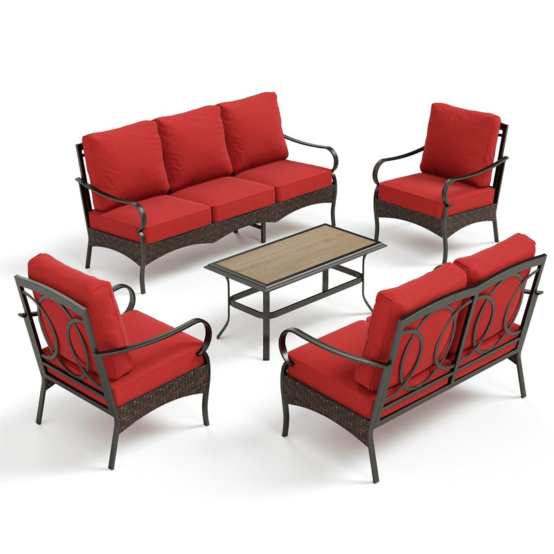 Phi Villa 7-Seater Wicker & Steel Outdoor Conversation  Sofa Sets With Loveseat