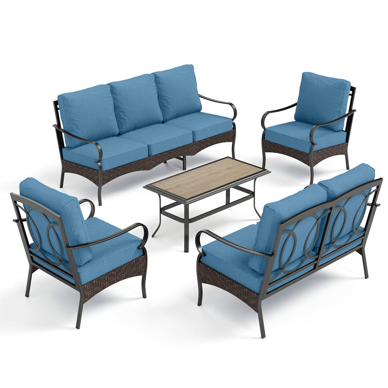 Phi Villa 7-Seater Wicker & Steel Outdoor Conversation  Sofa Sets With Loveseat