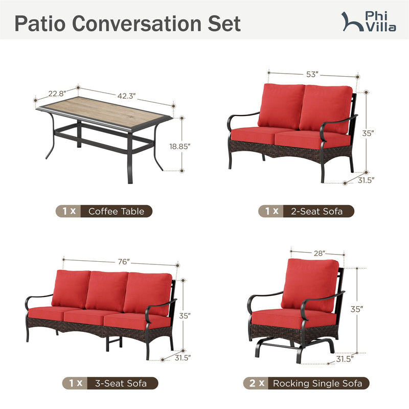 Phi Villa 7-Seater Wicker & Steel Outdoor Conversation  Sofa Sets With Loveseat