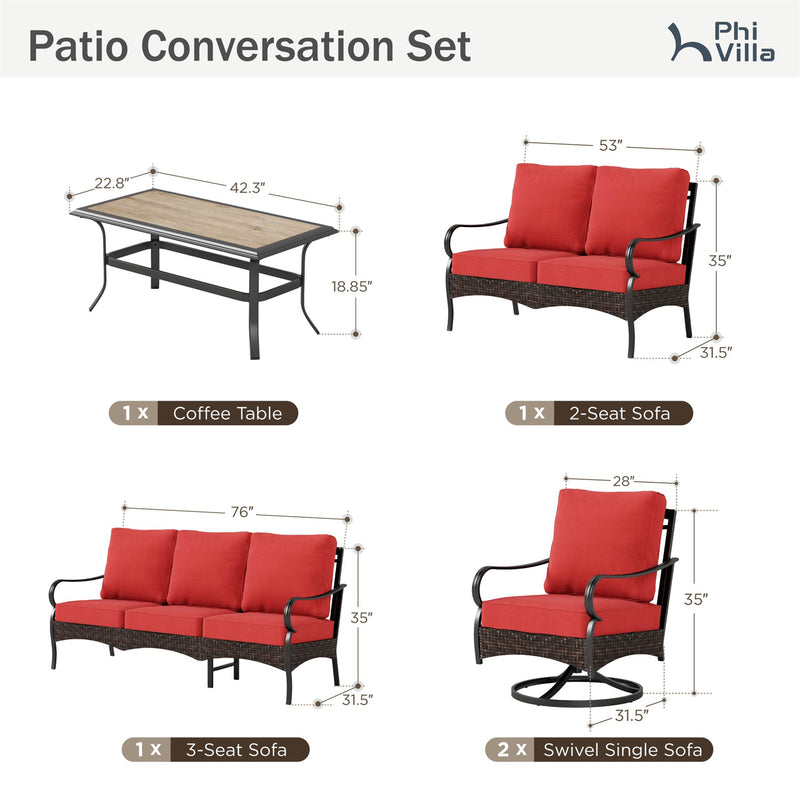 Phi Villa 7-Seater Wicker & Steel Outdoor Conversation  Sofa Sets With Loveseat