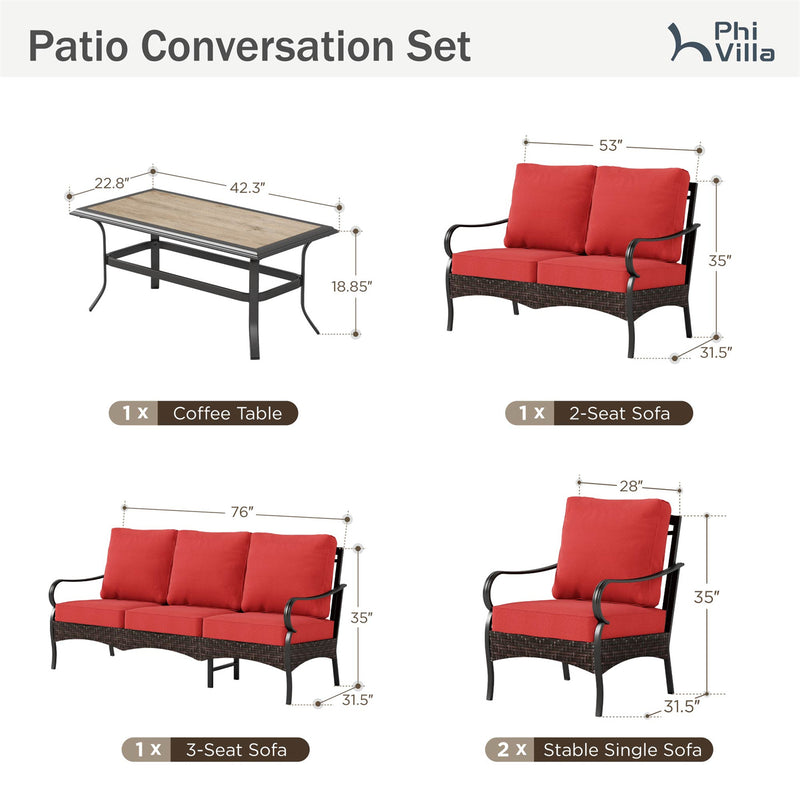 Phi Villa 7-Seater Wicker & Steel Outdoor Conversation  Sofa Sets With Loveseat