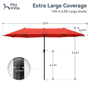 13ft Double-Sided Outdoor Umbrella with Adjustable Crank