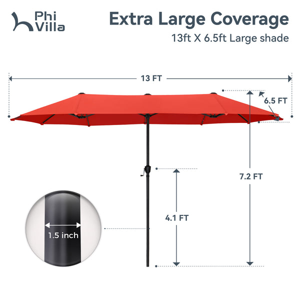 13ft Double-Sided Outdoor Umbrella with Adjustable Crank
