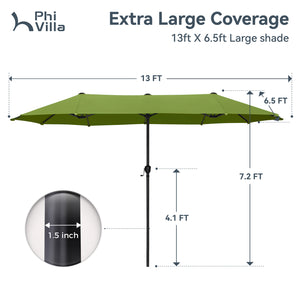 13ft Double-Sided Outdoor Umbrella with Adjustable Crank