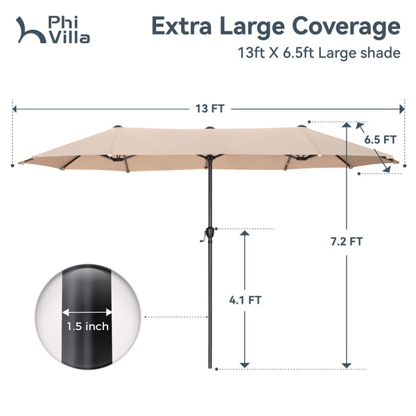 13ft Double-Sided Outdoor Umbrella with Adjustable Crank