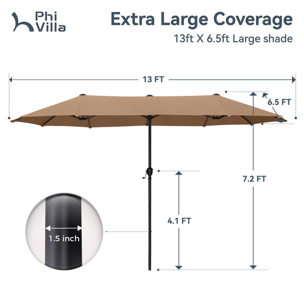 13ft Double-Sided Outdoor Umbrella with Adjustable Crank