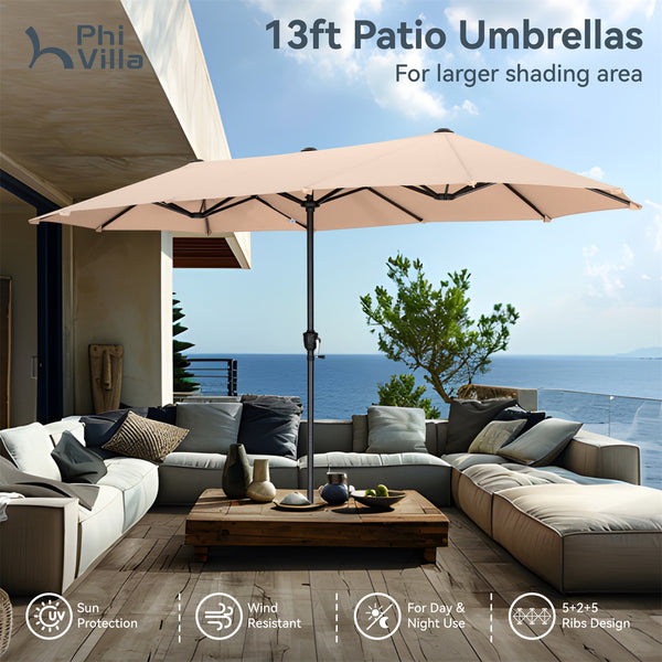 13ft Double-Sided Outdoor Umbrella with Adjustable Crank