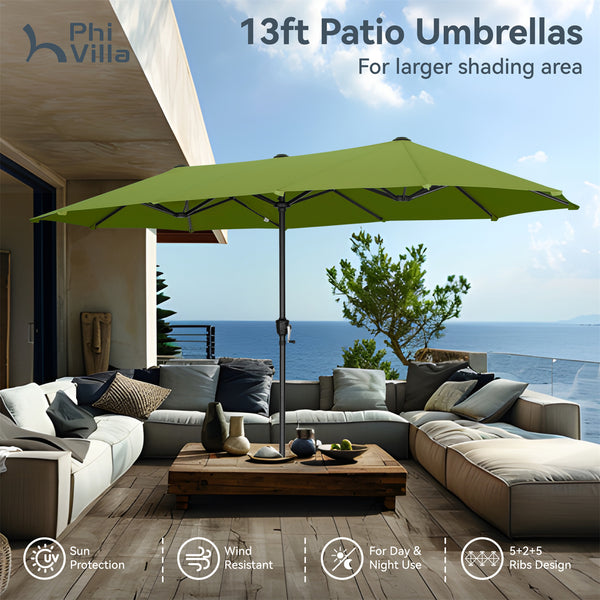 13ft Double-Sided Outdoor Umbrella with Adjustable Crank