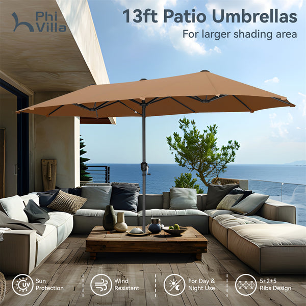 13ft Double-Sided Outdoor Umbrella with Adjustable Crank