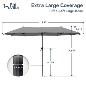 13ft Double-Sided Outdoor Umbrella with Adjustable Crank