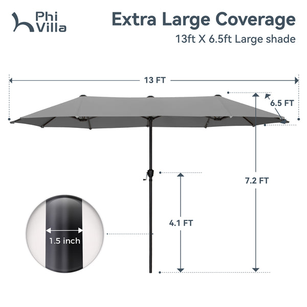 13ft Double-Sided Outdoor Umbrella with Adjustable Crank