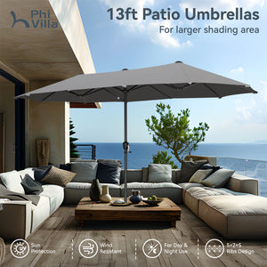 13ft Double-Sided Outdoor Umbrella with Adjustable Crank