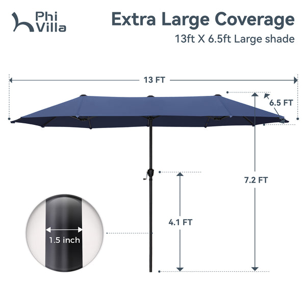 13ft Double-Sided Outdoor Umbrella with Adjustable Crank