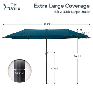 13ft Double-Sided Outdoor Umbrella with Adjustable Crank
