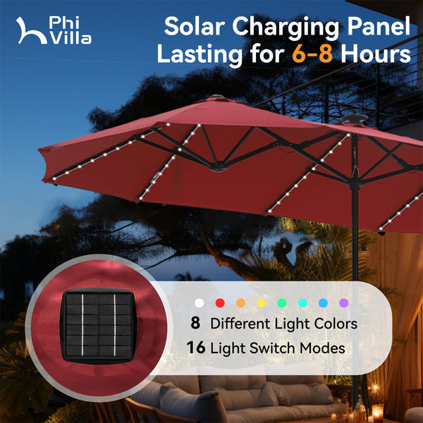 13ft Solar Double-Sided Patio Twin Umbrella with Led Lights