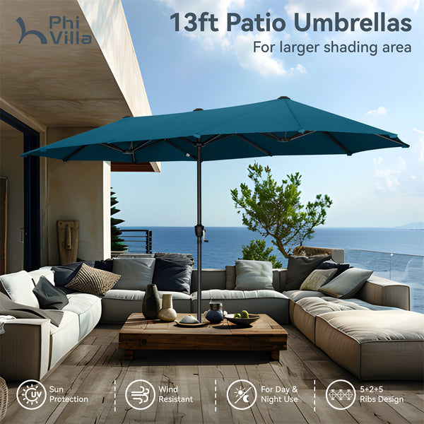13ft Double-Sided Outdoor Umbrella with Adjustable Crank