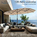 PHI VILLA 13Ft Double-Sided Umbrella - Solar Powered LED Lights, Adjustable Crank, and Durable Construction