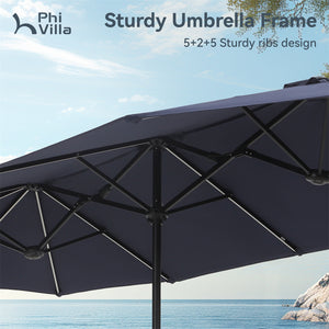 13ft Solar Double-Sided Patio Twin Umbrella with Led Lights