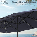 PHI VILLA 13Ft Double-Sided Umbrella - Solar Powered LED Lights, Adjustable Crank, and Durable Construction