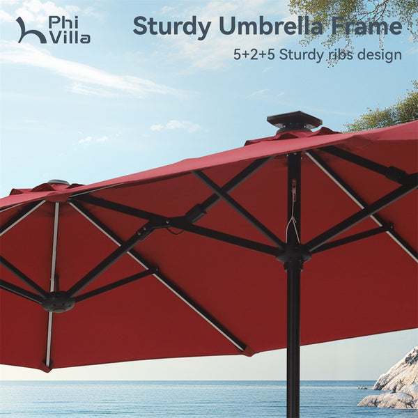 13ft Solar Double-Sided Patio Twin Umbrella with Led Lights
