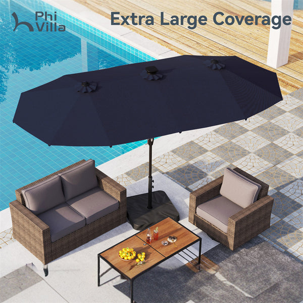 13ft Solar Double-Sided Patio Twin Umbrella with Led Lights