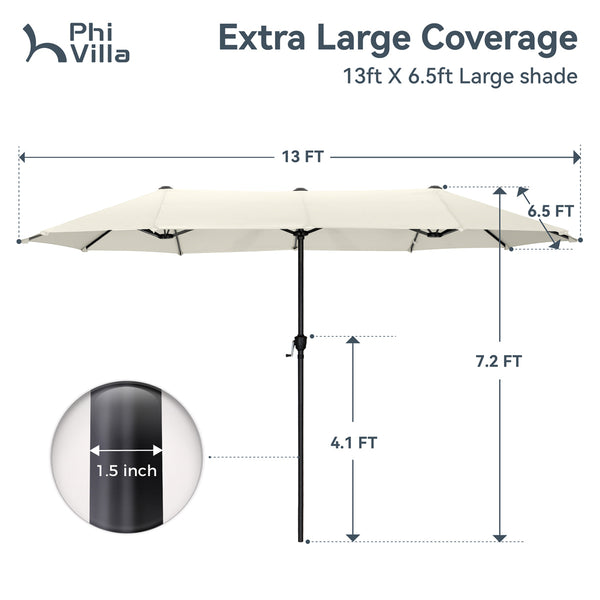 13ft Double-Sided Outdoor Umbrella with Adjustable Crank