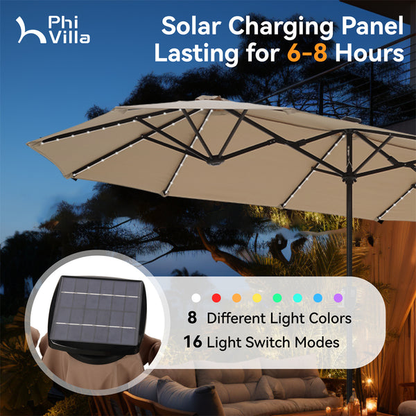 13ft Solar Double-Sided Patio Twin Umbrella with Led Lights