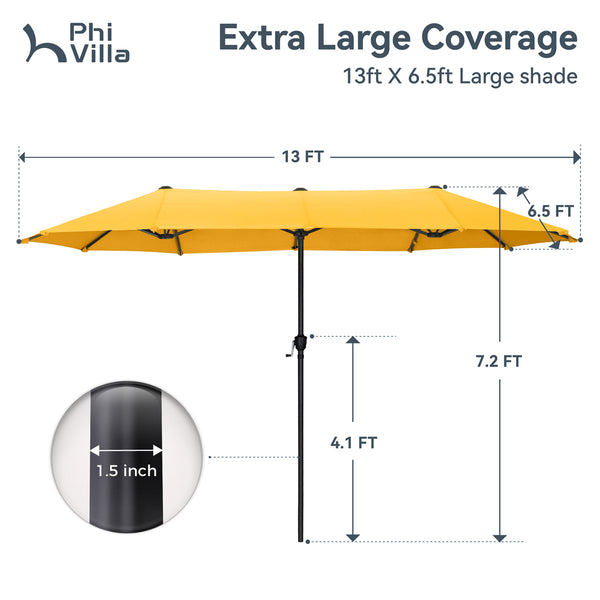 13ft Double-Sided Outdoor Umbrella with Adjustable Crank