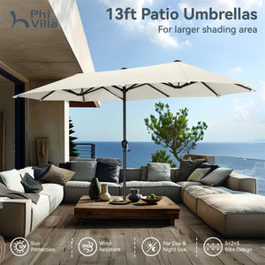 13ft Double-Sided Outdoor Umbrella with Adjustable Crank