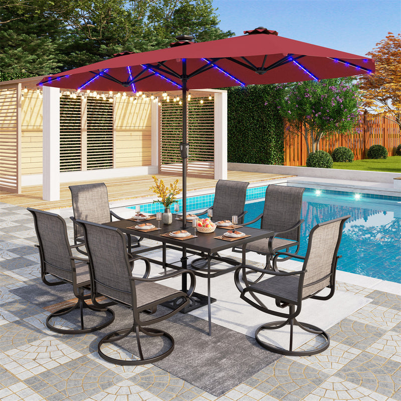 PHI VILLA 13Ft Double-Sided Umbrella - Solar Powered LED Lights, Adjustable Crank, and Durable Construction