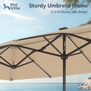 PHI VILLA 13Ft Double-Sided Umbrella - Solar Powered LED Lights, Adjustable Crank, and Durable Construction