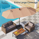 PHI VILLA 13Ft Double-Sided Umbrella - Solar Powered LED Lights, Adjustable Crank, and Durable Construction