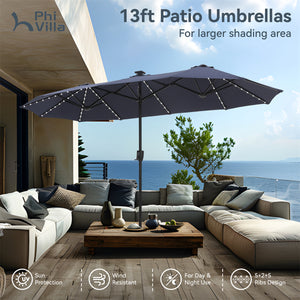 13ft Solar Double-Sided Patio Twin Umbrella with Led Lights 13ft Solar Double-Sided Patio Twin Umbrella with Led Lights