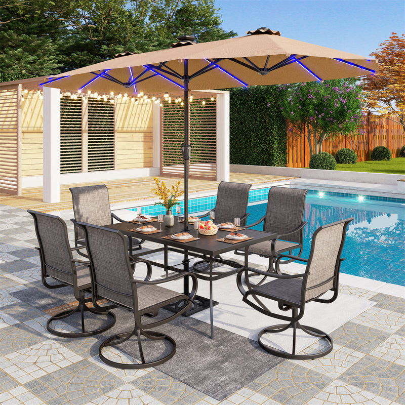 PHI VILLA 13Ft Double-Sided Umbrella - Solar Powered LED Lights, Adjustable Crank, and Durable Construction