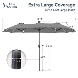13ft Solar Double-Sided Patio Twin Umbrella with Led Lights