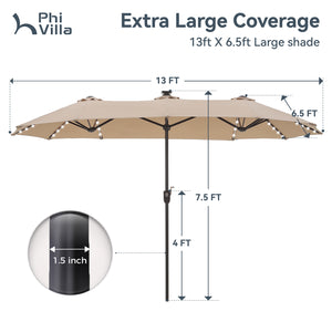 13ft Solar Double-Sided Patio Twin Umbrella with Led Lights
