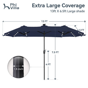 13ft Solar Double-Sided Patio Twin Umbrella with Led Lights