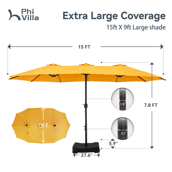 15ft Double-Sided Patio Extra Large Twin Umbrella with Base 15ft Double-Sided Patio Extra Large Twin Umbrella with Base