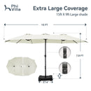 PHI VILLA 15ft Double-Sided Patio Extra Large Twin Umbrella