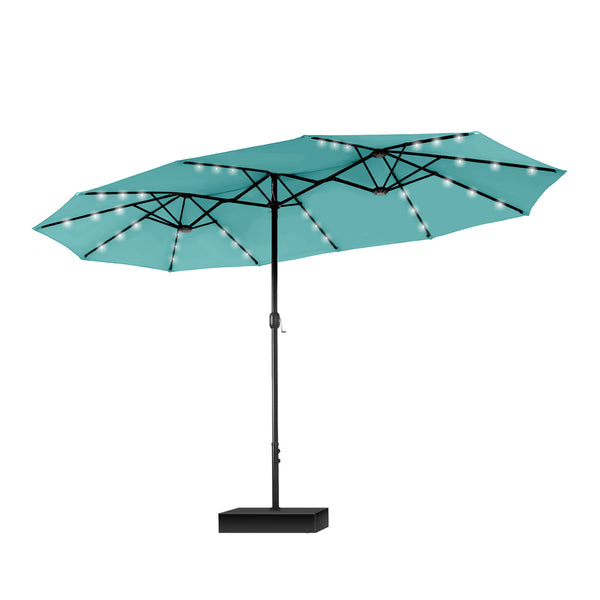 15ft Solar Double-Sided Patio Extra Large Twin Umbrella with Led Lights and Base