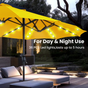 15ft Solar Double-Sided Patio Extra Large Twin Umbrella with Led Lights and Base
