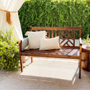 PHI VILLA 2 Seat Outdoor Wooden Brown Bench With Curved Wide Armrest Porch Chair