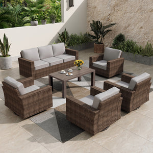 Phi Villa Luxury Outdoor Wicker Deep Sofa Patio Rattan Swivel Conversation Sets with Loveseat
