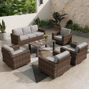 Phi Villa Luxury Outdoor Wicker Deep Sofa Patio Rattan Swivel Conversation Sets with Loveseat