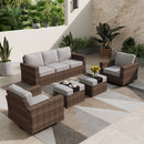 Phi Villa Luxury Outdoor Wicker Deep Sofa Patio Rattan Swivel Conversation Sets with Loveseat