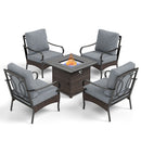 4-Seater Outdoor Metal and Rattan Cocoa Sofa Set with Square Fire Pit Table